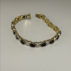 Vintage Gold Plated Sterling Silver, Sapphire, and CZ Tennis Bracelet